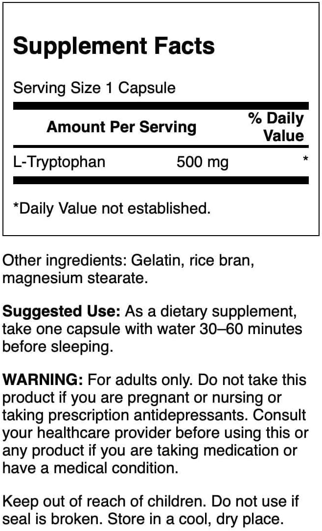 Swanson L-Tryptophan Amino Acid Supplement for Rest & Relaxation 60 Capsules