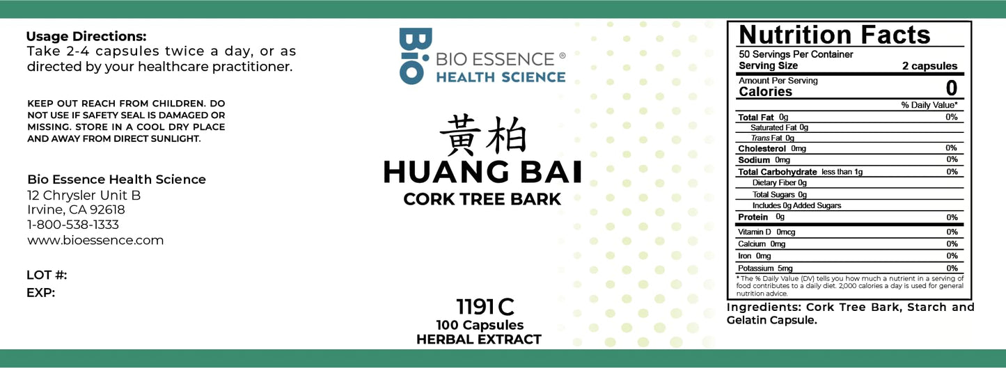 Bio Essence Health Science 1191C Huang Bai (Chuan), Phellodendron 100 Capsules