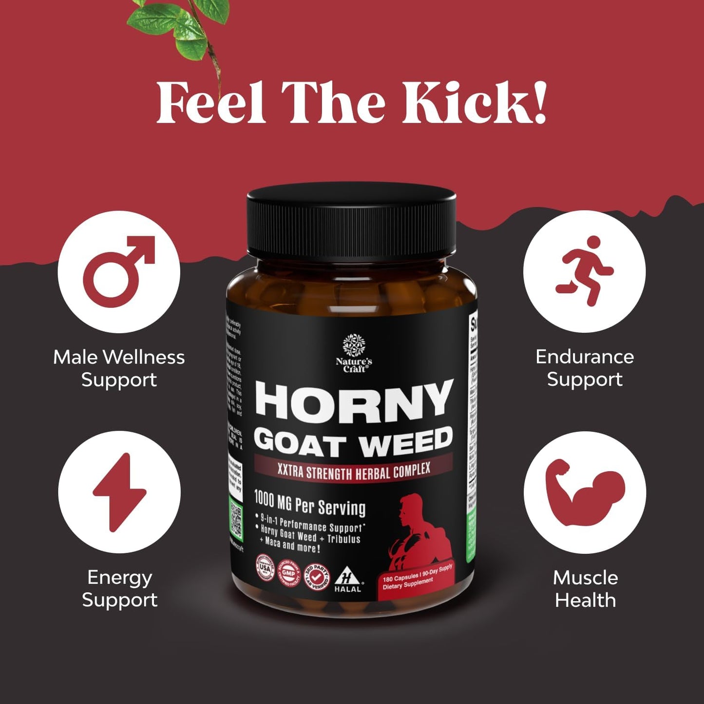 Natures Craft Horny Goat Weed for Men Capsules 180 Count