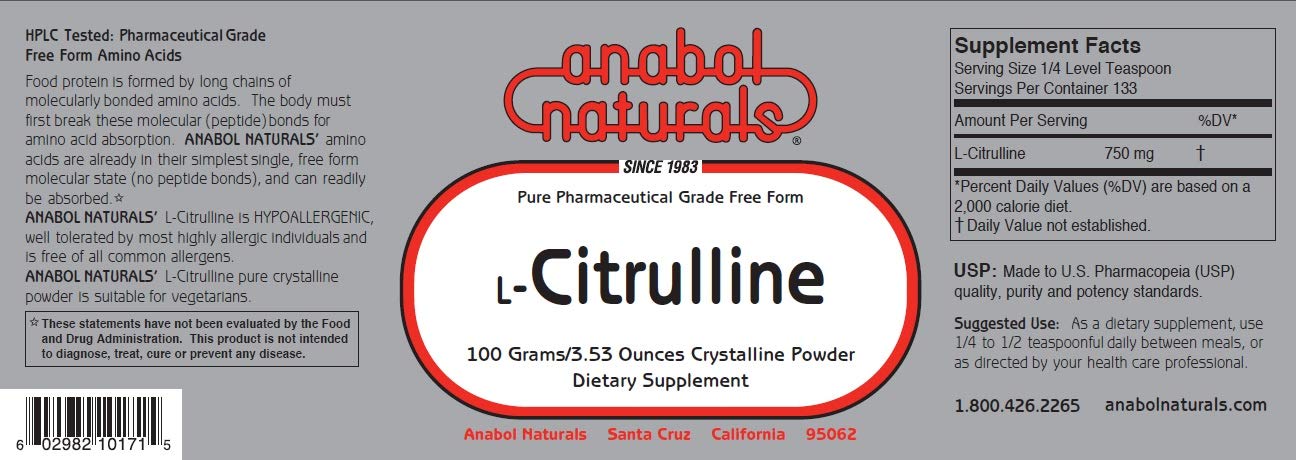 Anabol Naturals Nitric Oxide (N.O.) Stack L-Arginine & L-Citrulline Powder, 7.05 oz