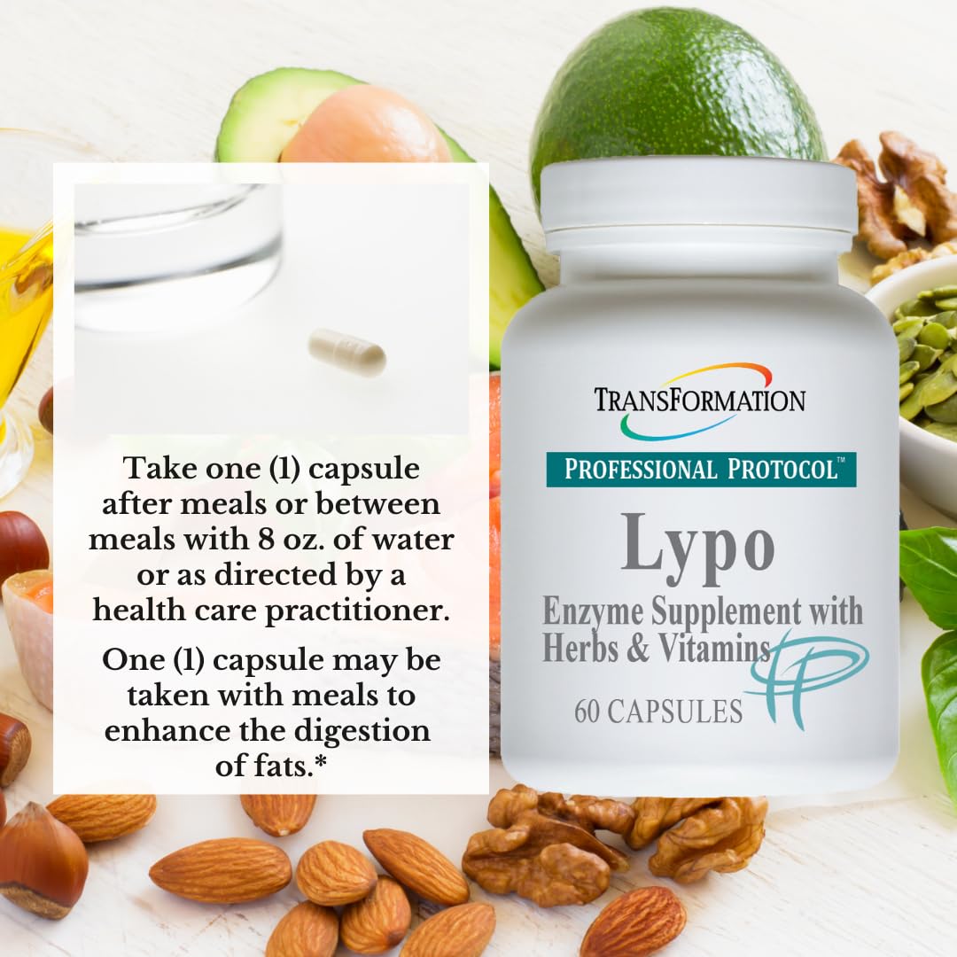 TRANSFORMATION Lypo Enzyme Supplement with Herbs and Vitamins for Digestive Health Capsules, 60 Capsules
