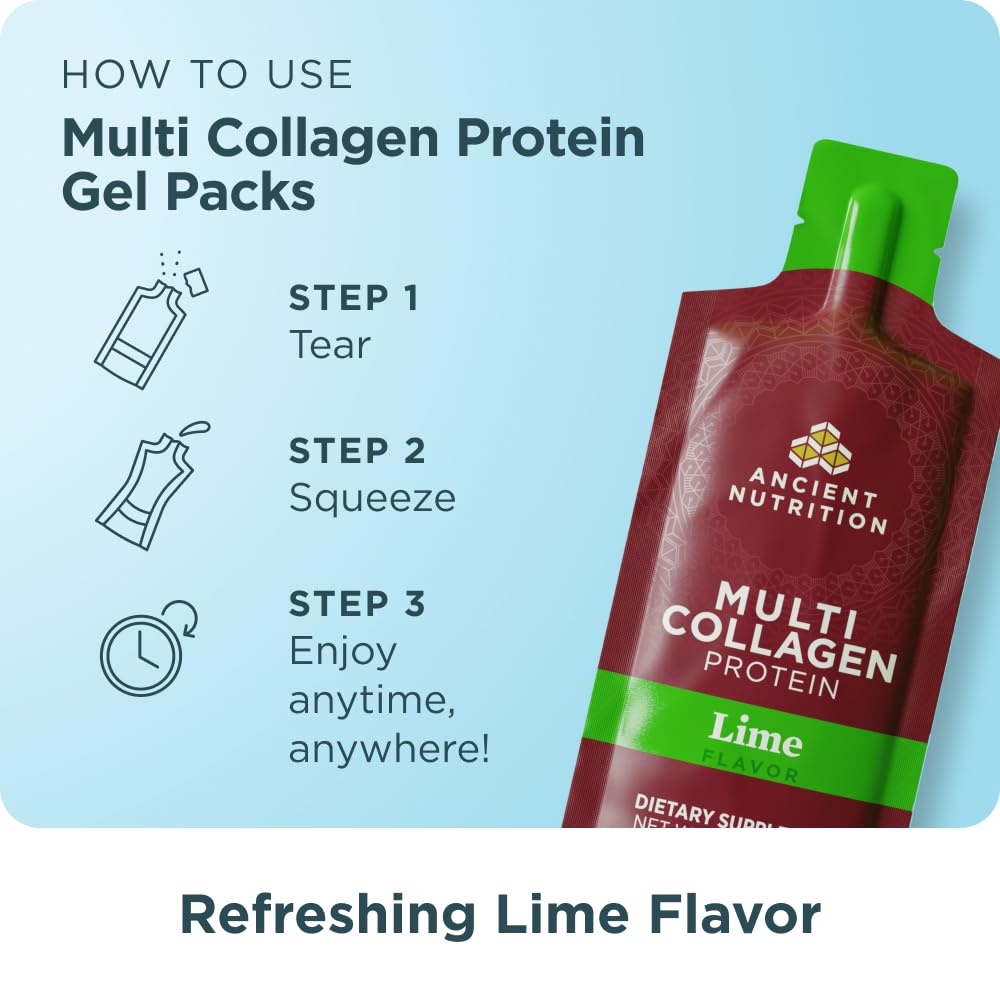 Ancient Nutrition Multi Collagen Protein Gel with Probiotics & Vitamin C, Hydrolyzed Collagen Peptides for Skin, Hair, Nails, Joints & Gut Health, Powder, 1