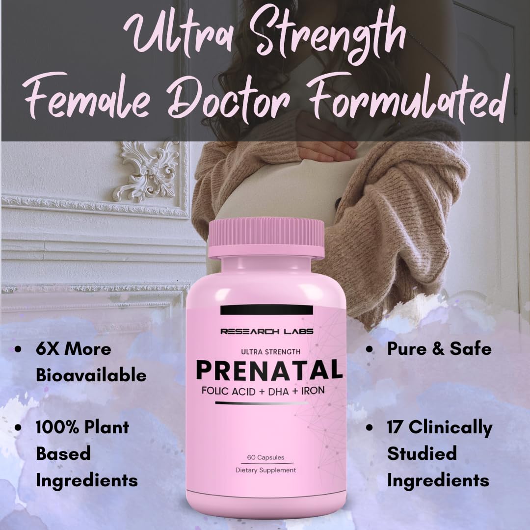 Research Labs Prenatal Vitamins for Women 2 Fer 1 Ad: 6X More Bioavailable Methylated Folate Folic Acid MTHF 5 Capsules, 120