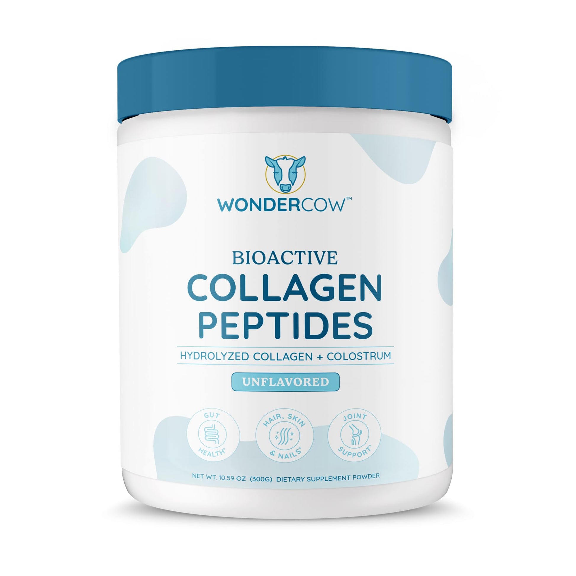 WONDERCOW Collagen Peptides Powder with Bovine Colostrum, Hair Skin Nails & Joint Support, Type I & III, Grass-Fed Collagen, 10.58 Ounce