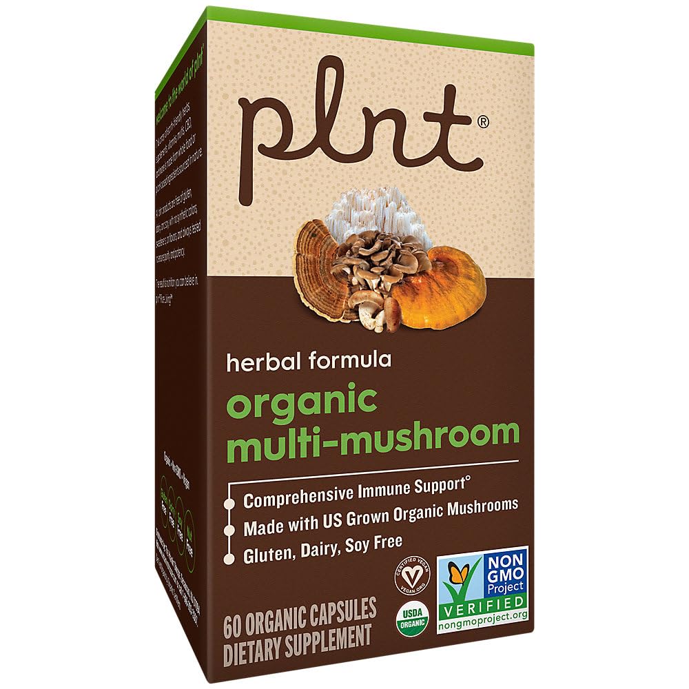 plnt Organic Multi-Mushroom - Herbal Formula for Comprehensive Immune Support, 60 Vegetarian Capsules
