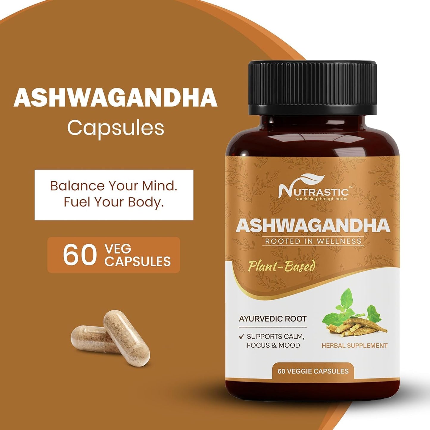Nutrastic Pure Ashwagandha Capsules 500mg, 60 Count