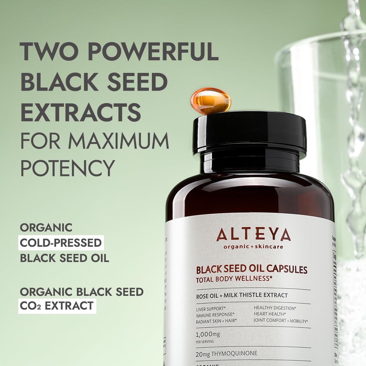 Alteya Black Seed Oil and Rose Oil Supplement with Milk Thistle Extract Capsule 60 Count