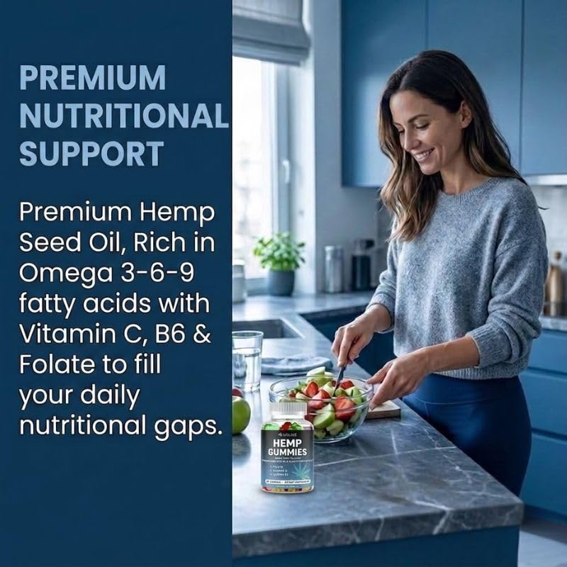 SIAUWE Hemp Gummies with Hemp Seed Oil, Vitamin C B6 & Folate, Gummy, 60 Count