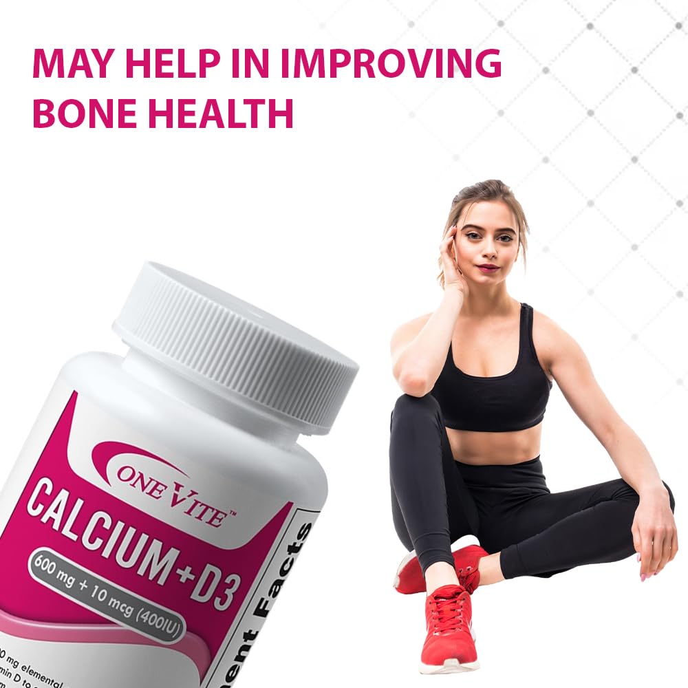 ONE VITE Calcium + D3 600mg + 10mcg Dietary Supplement Tablet, 100 Tablets