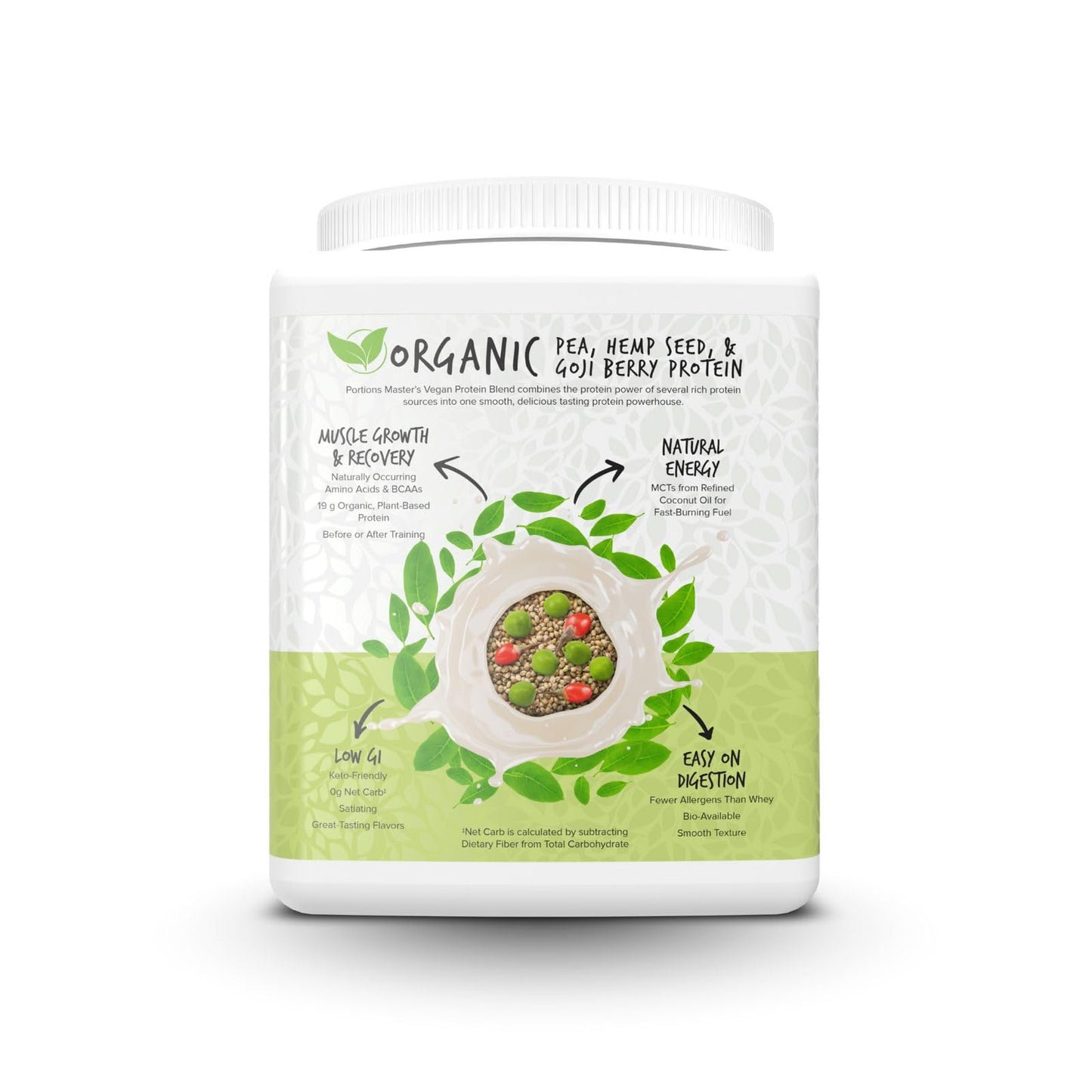 Portions Master Vegan Protein Blend, Pea Hemp Goji + MCT Protein Powder, 13.2 Ounce