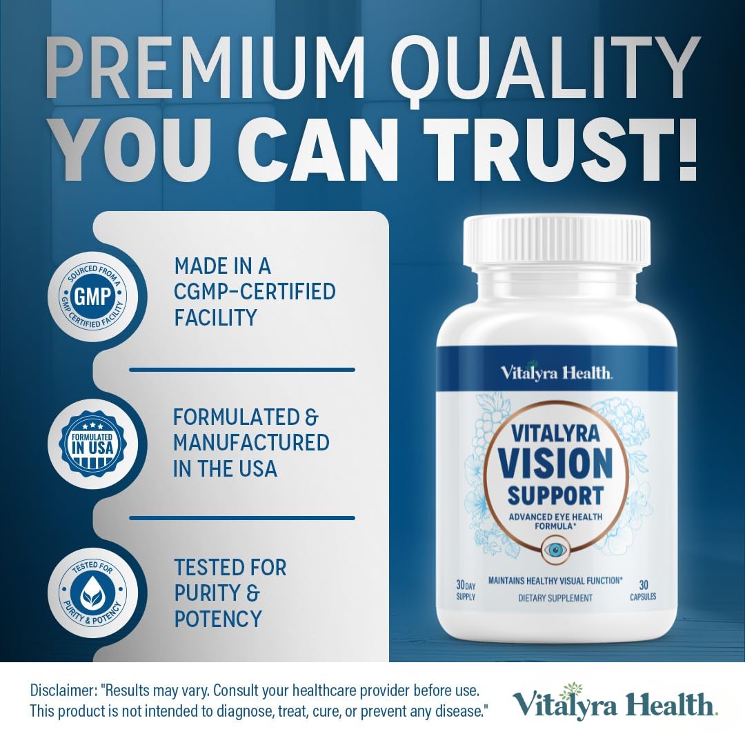 Vitalyra Health Vision Support Eye Health Supplement with Vitamin A, Lutein, Beta Carotene & Antioxidants Capsule, 30 Count