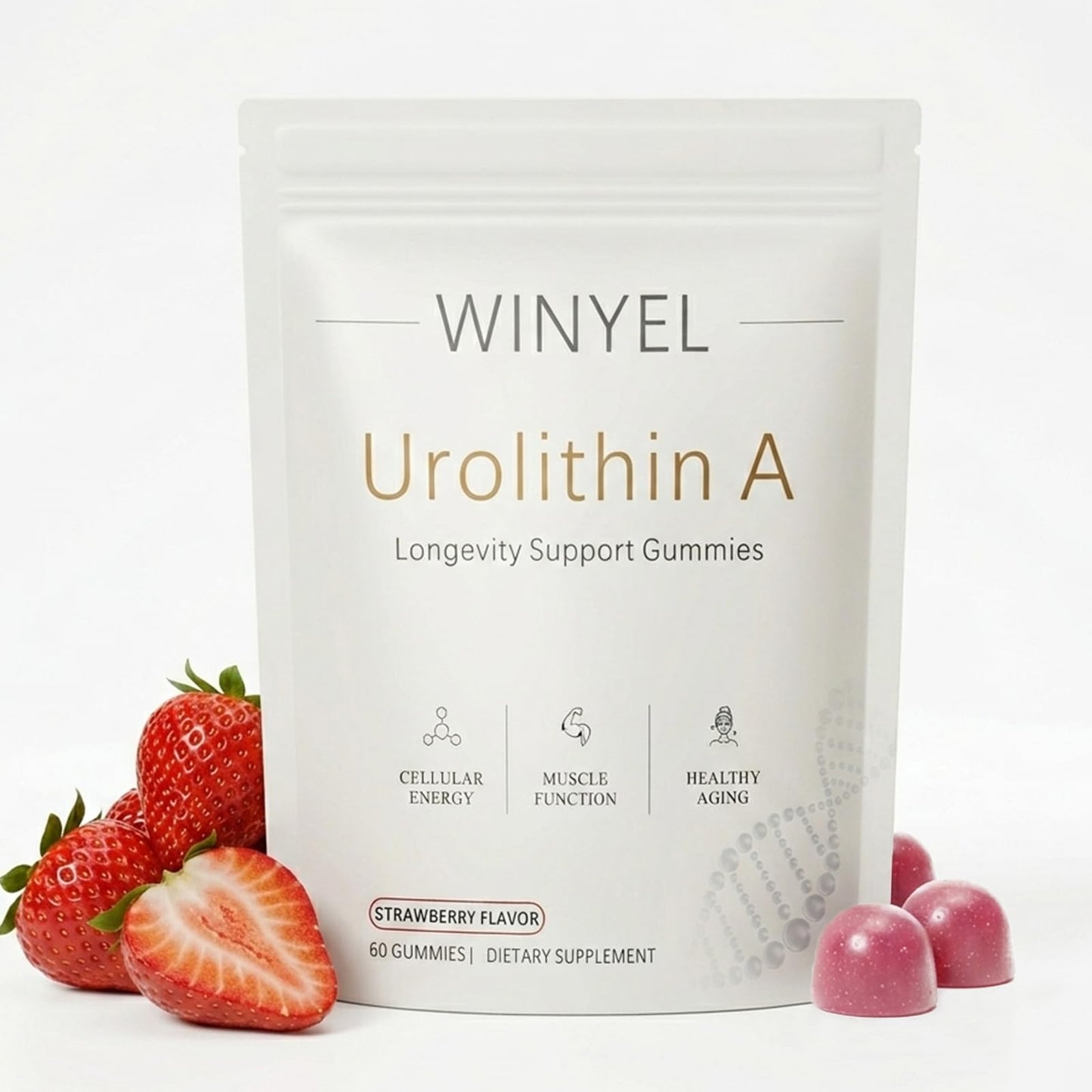 WINYEL Urolithin A Supplement Gummies 500mg with Trans-Resveratrol, CoQ10 Mitochondrial & Cellular Energy Support, 60 Count