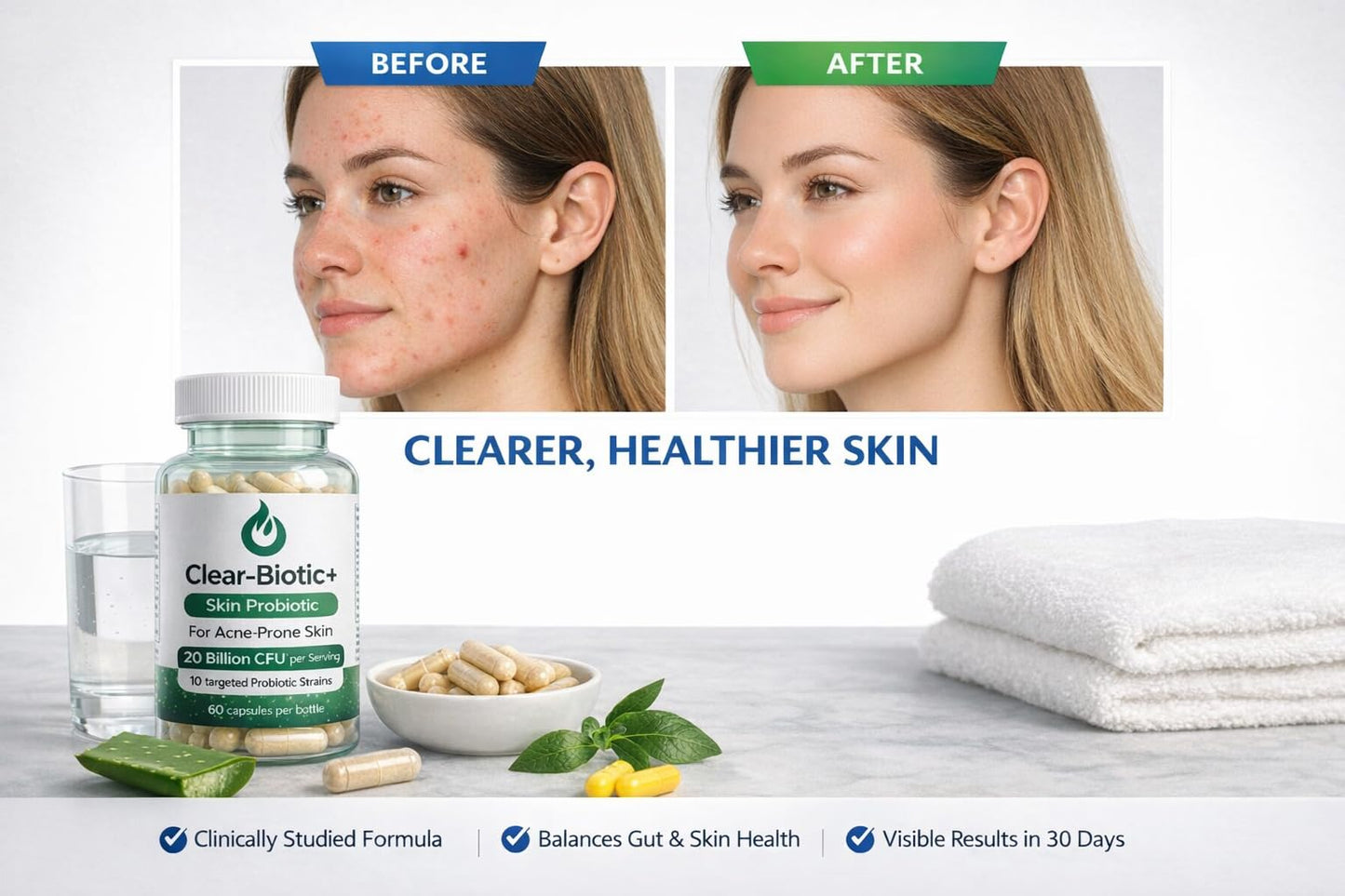 Clear Biotic Acne Vitamins Capsules, 60 Count