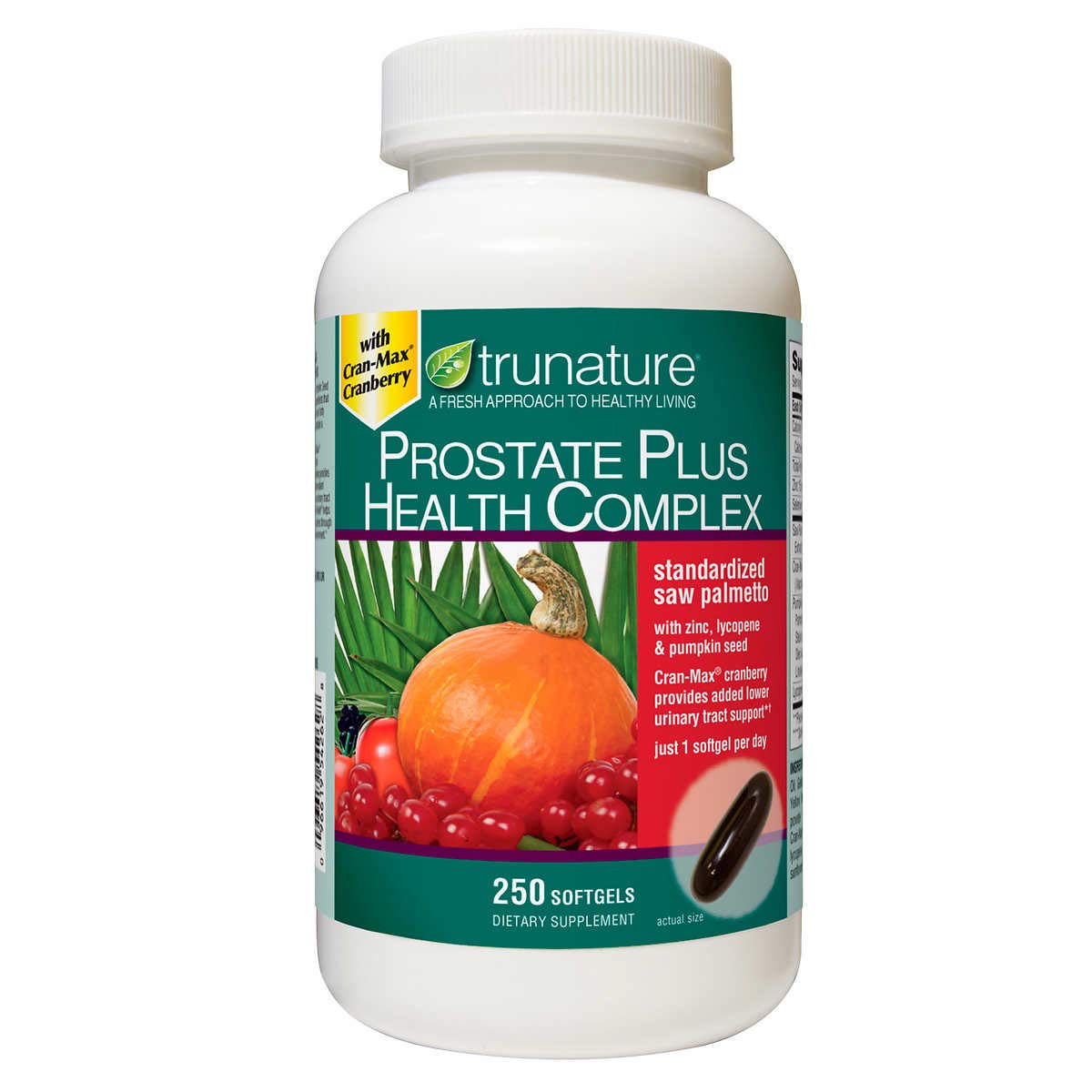 TruNature Prostate Plus Health Complex Saw Palmetto with Zinc, Lycopene, Pumpkin Seed Softgels 250
