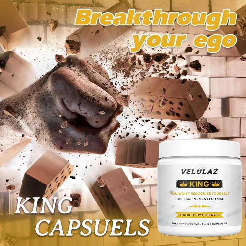 Velulaz King Men's 9-in-1 Daily Supplement Capsule 120 Count