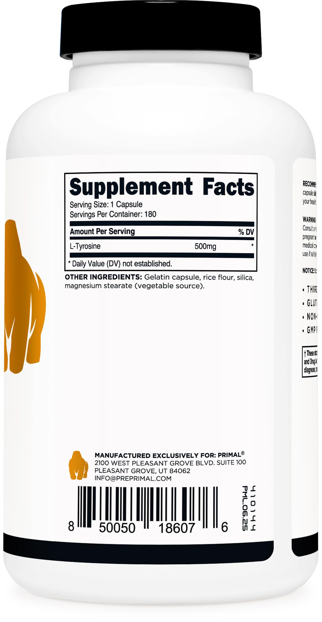 Primal L-Tyrosine Capsule 180 Count