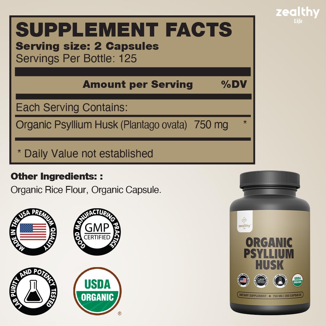 Z Zealthy Life Psyllium Husk Capsules, 350 Capsules