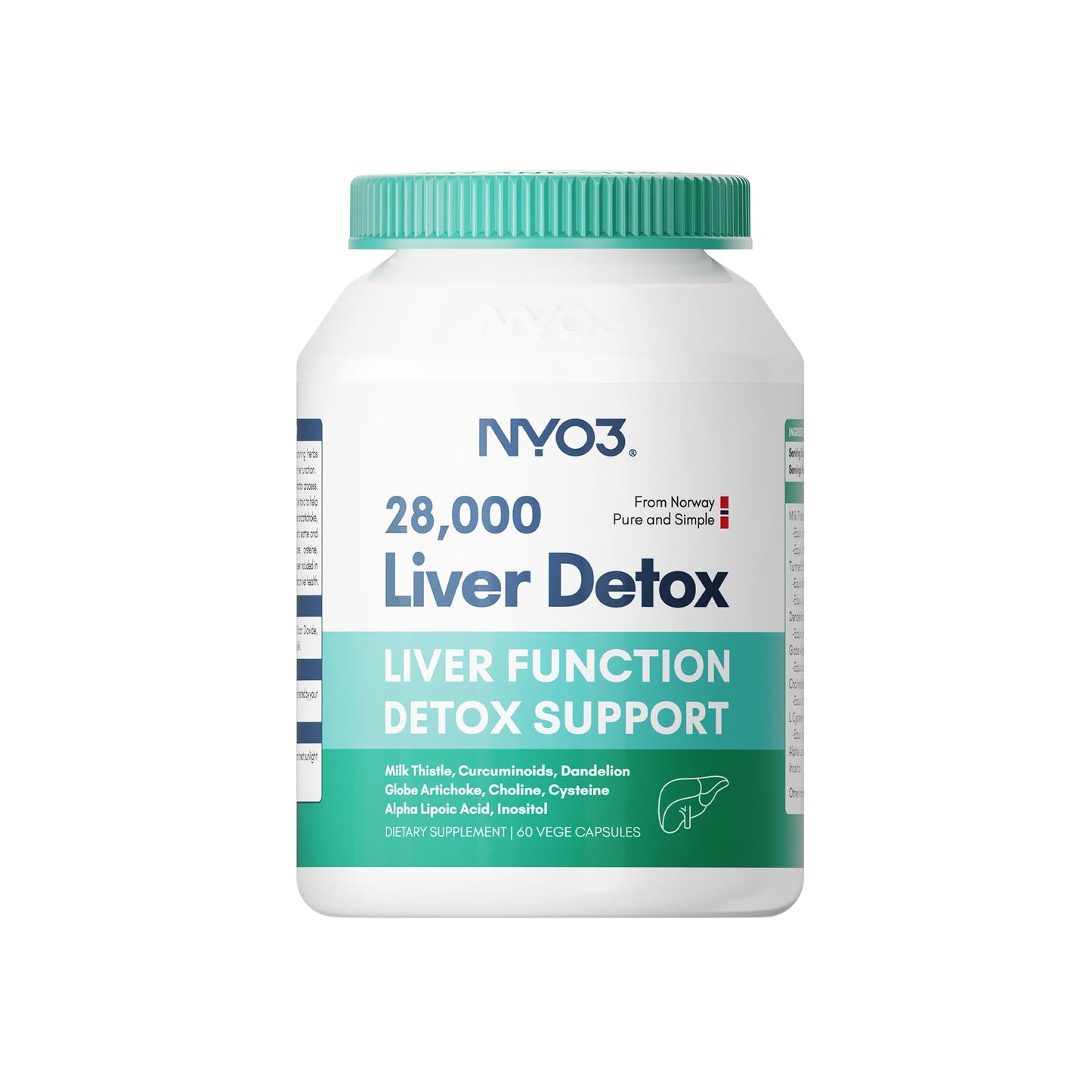NYO3 Milk Thistle 200mg Liver Detox Supplement with Dandelion Root & Artichoke Extract, 60 Capsules