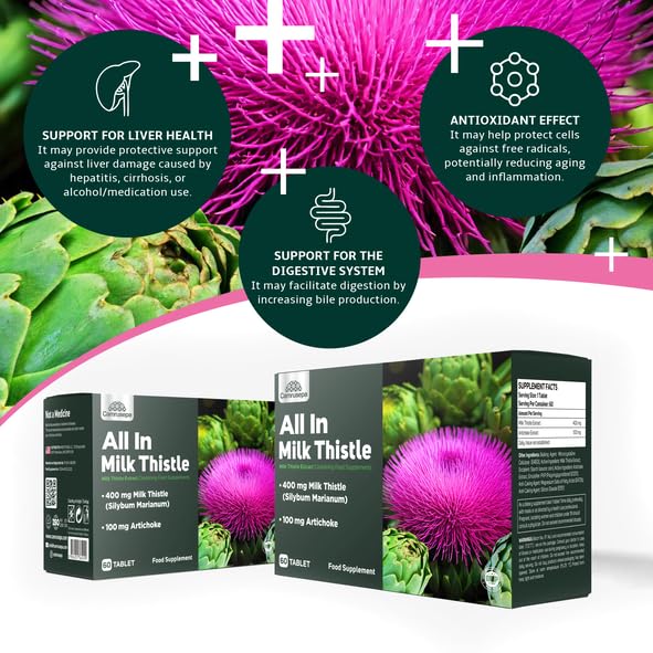 Camrusepa All in Milk Thistle – Silybum marianum & Artichoke Herbal Extract Tablet, 60 Tablets