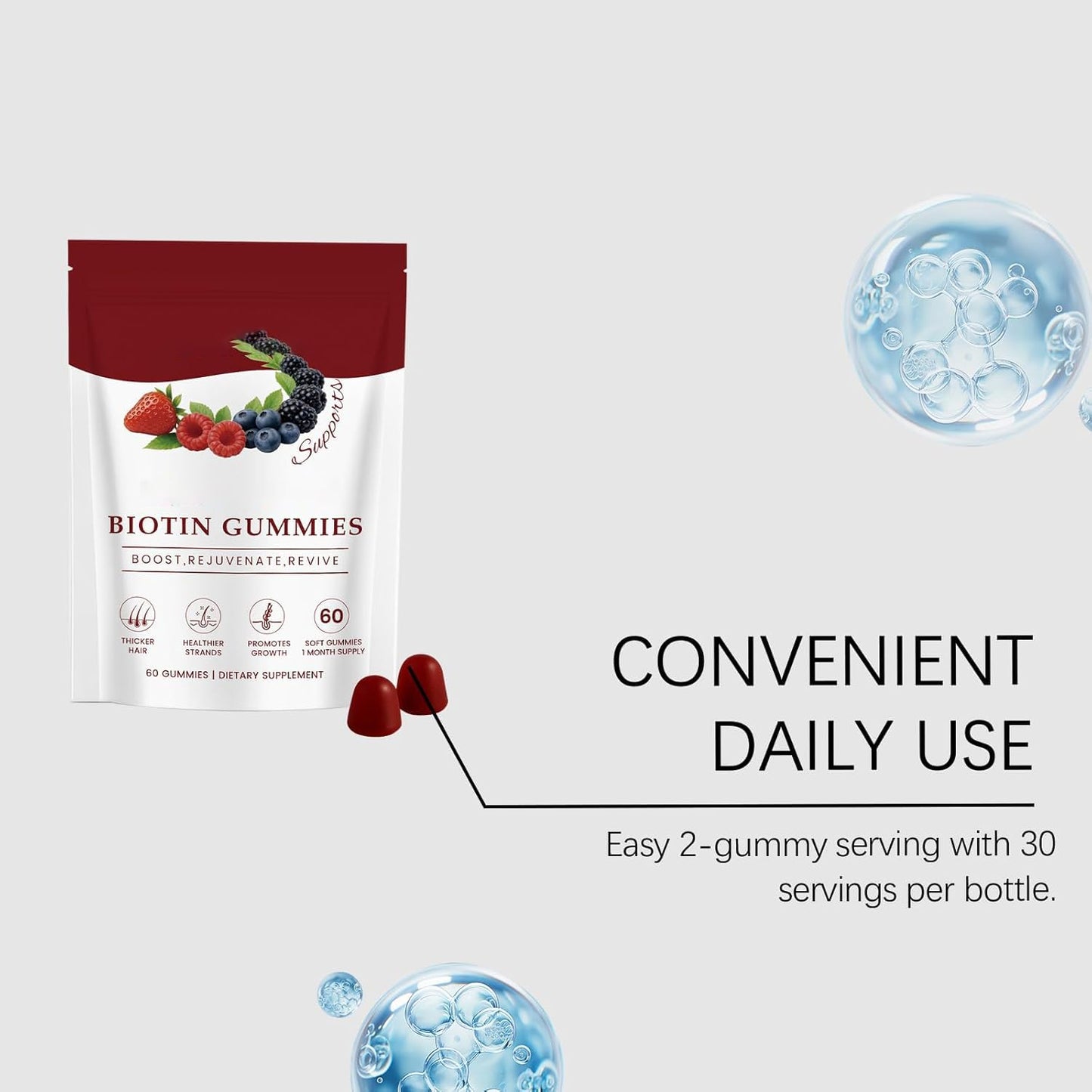 LWLQCZJ Hair Growth Gummies with Biotin, Rosemary & Saw Palmetto - Supports Healthy Hair Growth, Strength & Scalp Health, Nourishes Skin & Nails, Vegan Mixed Berry Flavor, 60 Gummies