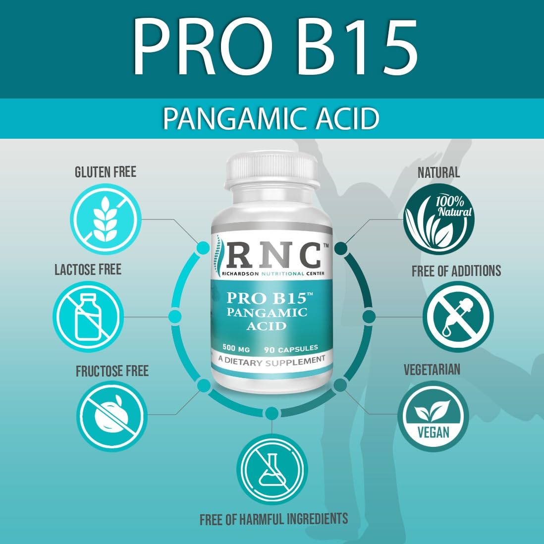 Richardson Nutritional Center B15 Complete Extra Strength Pangamic Acid with TMG DMG 500mg 90 VCapsules