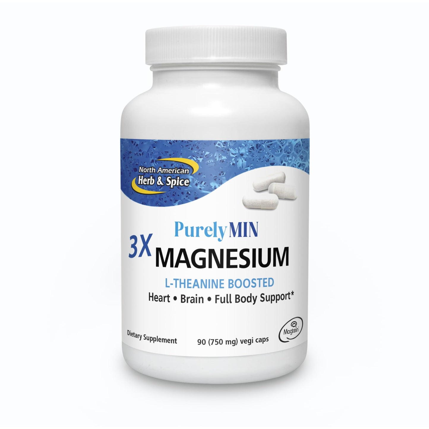 North American Herb & Spice PurelyMin Magnesium Complex + L-Theanine Capsules, 90 Count