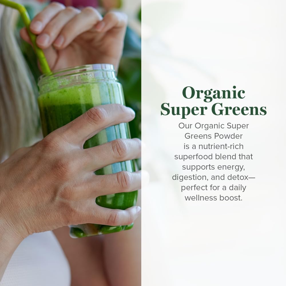 Global Healing Center Organic Super Greens Powder Blend - Greens Superfood Powder with 15 Raw Whole Sprouts, 9.5 Ounce