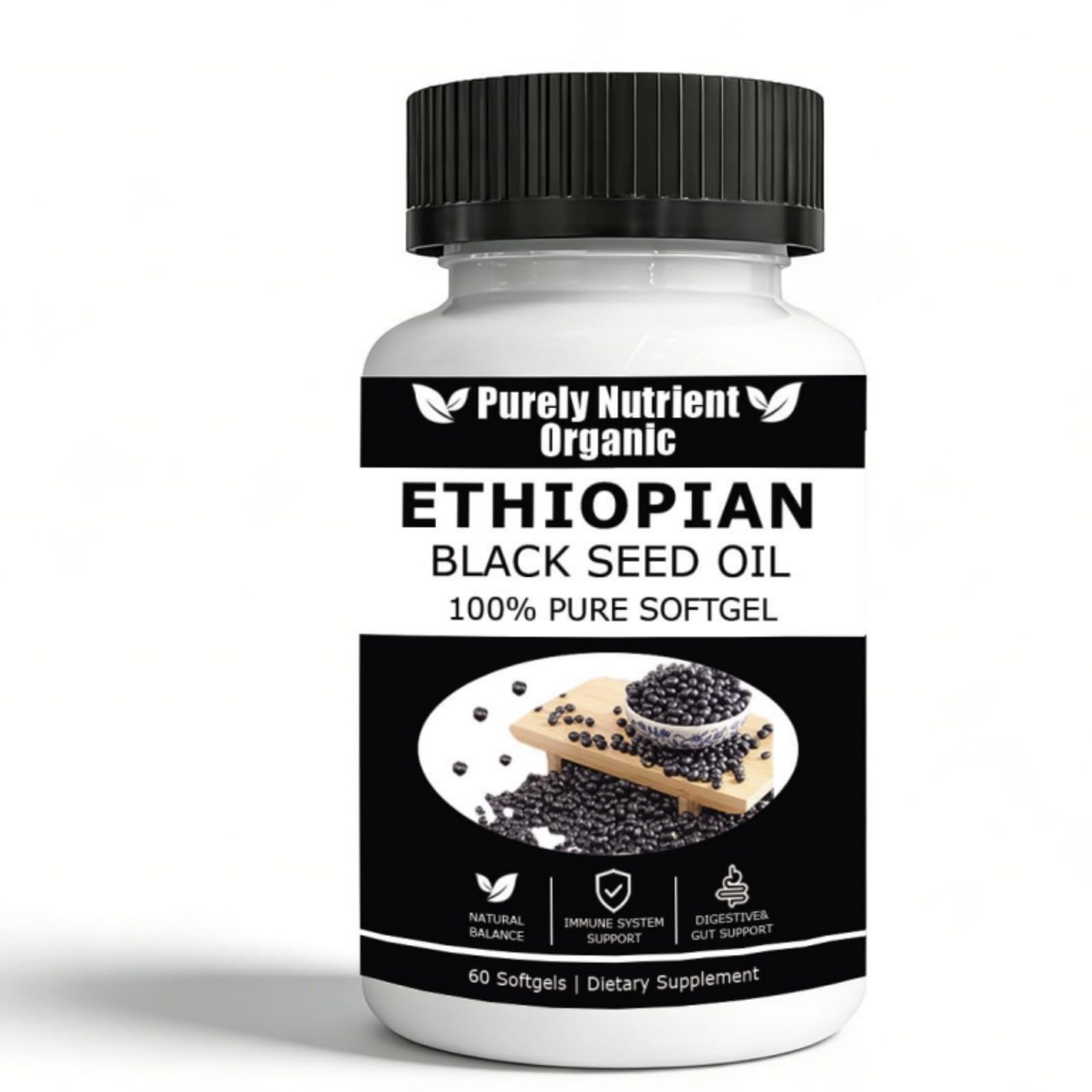 Purely Nutrient Organic Ethiopian Black Seed Oil Capsules, 60 Count