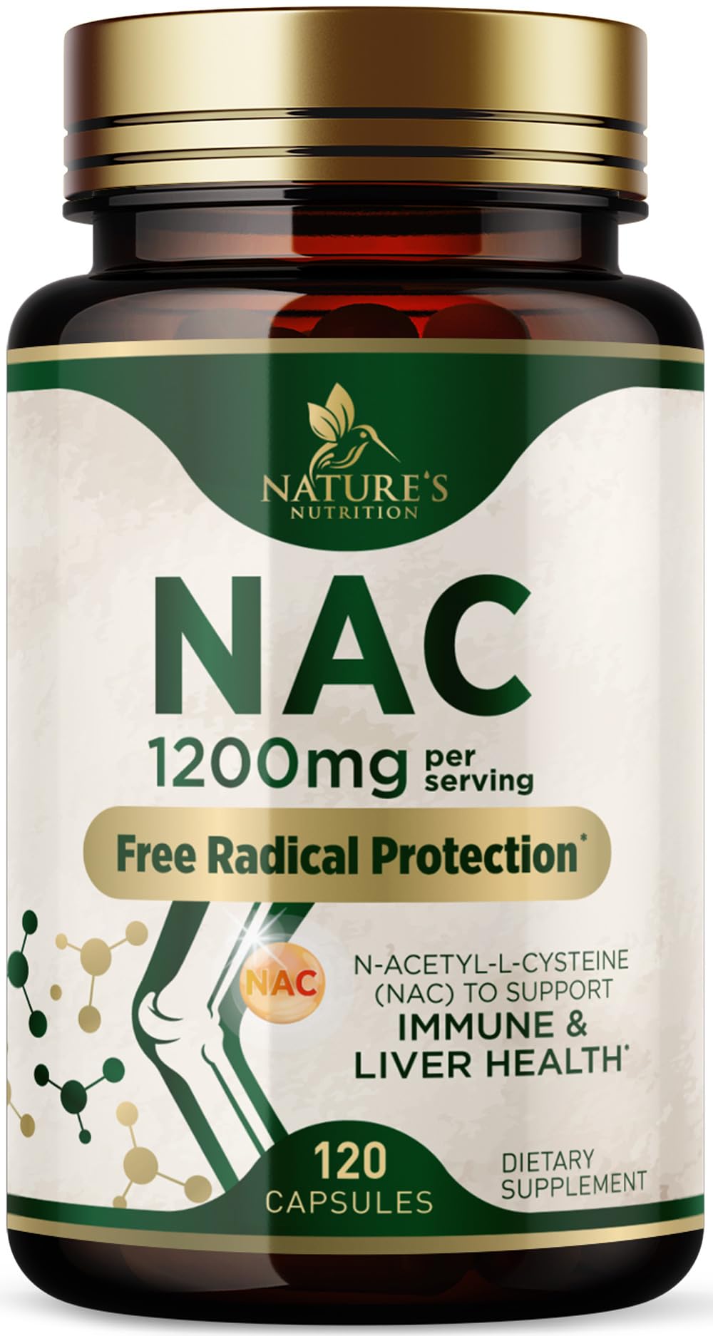Nature's Nutrition NAC Supplement N-Acetyl-L-Cysteine 1200mg Per Serving Capsules, 120 Count