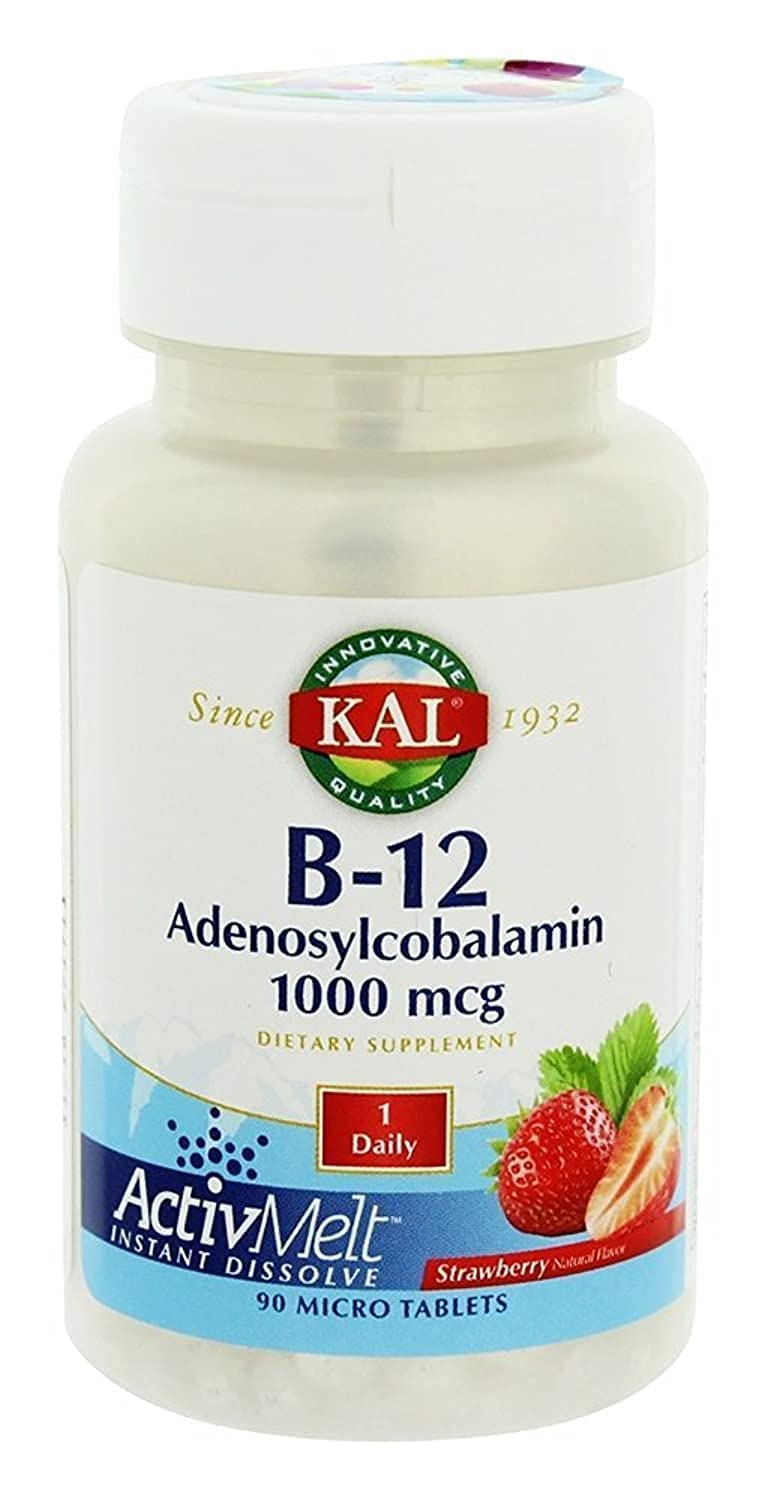KAL B-12 Adenosylcobalamin Tablets, 1,000 mcg, Strawberry, 90 Tablets