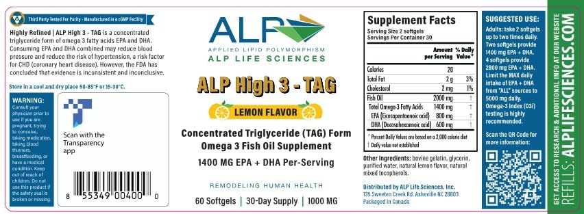 ALP High-3 TAG Omega-3 Fish Oil Softgels 60-Count