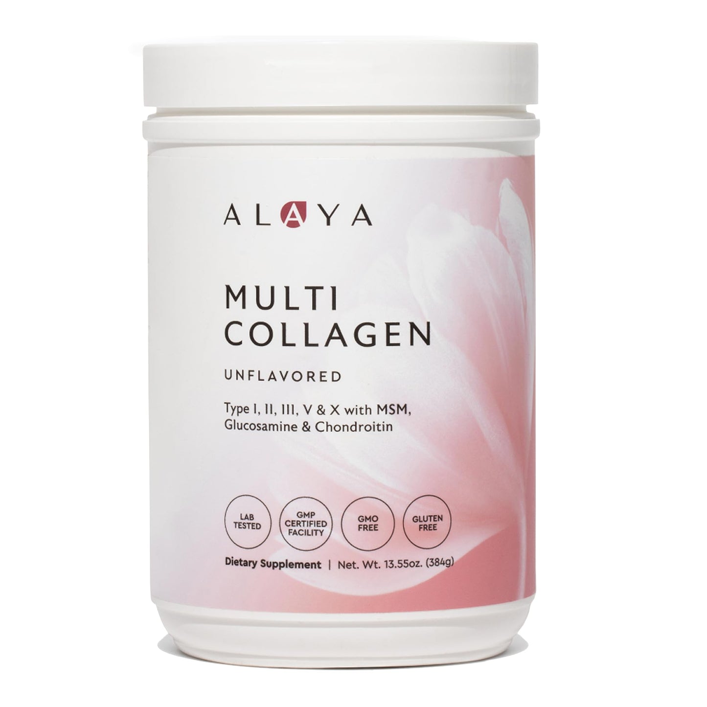 Alaya Naturals Multi Collagen Powder - Type I, II, III, V, X Hydrolyzed Collagen Peptides Protein Powder Supplement with MSM + GC (Unflavored) - 13.55 oz