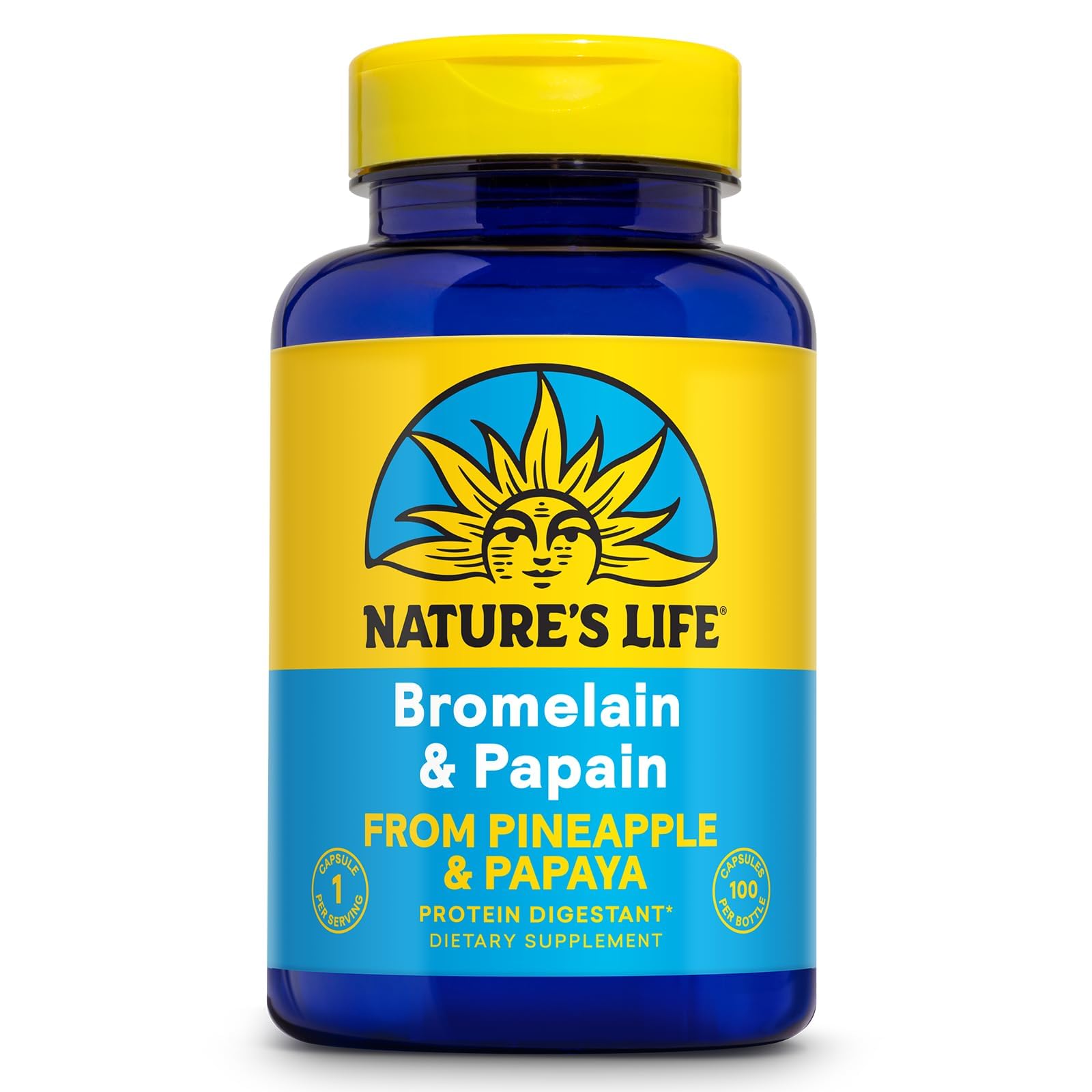 Nature's Life Bromelain & Papain from Pineapple and Papaya - Digestive Enzymes for Women and Men - Protein Digestion, Digestive Health, Gut Health Support - Vegan, 60-Day Guarantee, 100 Capsules