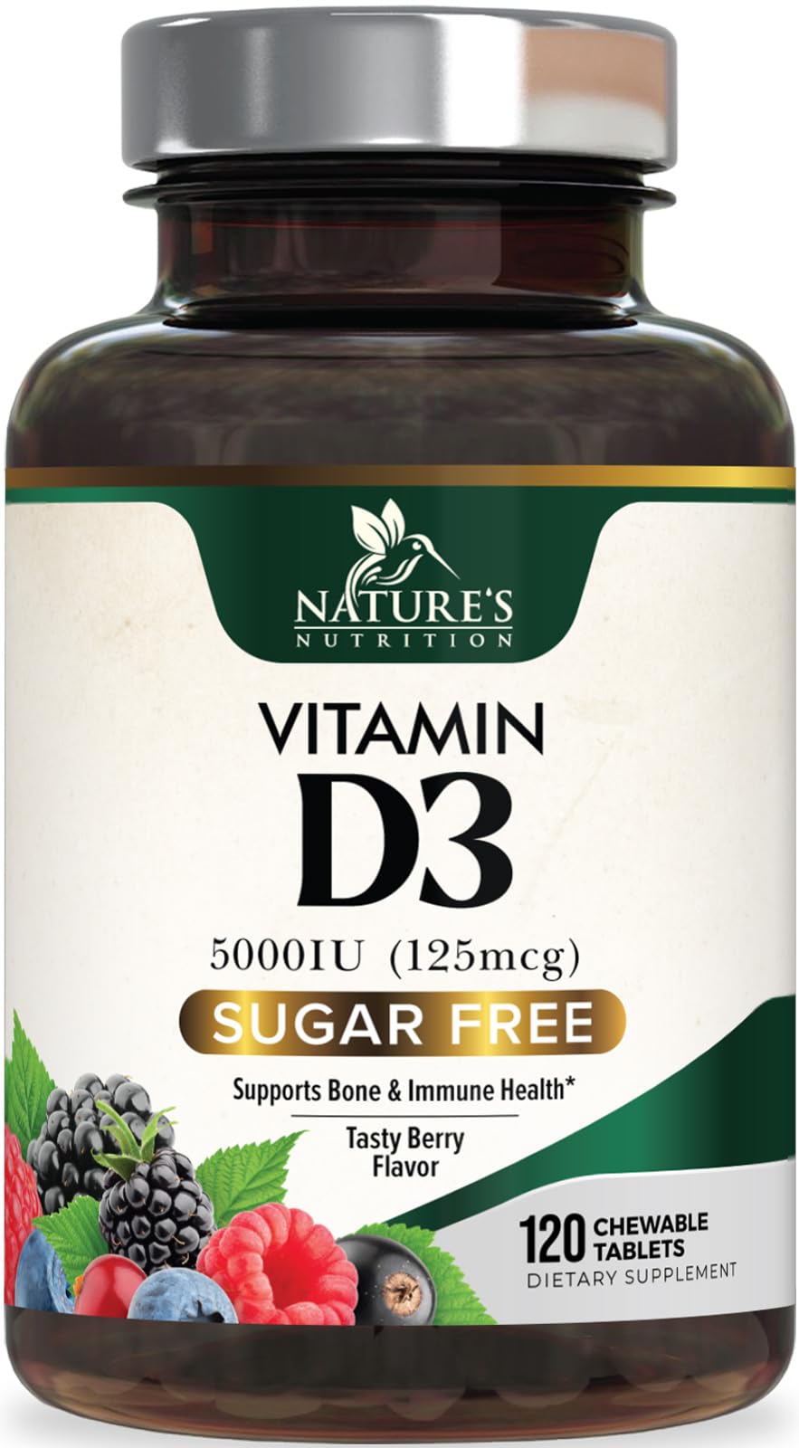 Nature's Nutrition Vitamin D3 5000 IU (125 mcg) Chewable, 120 Count