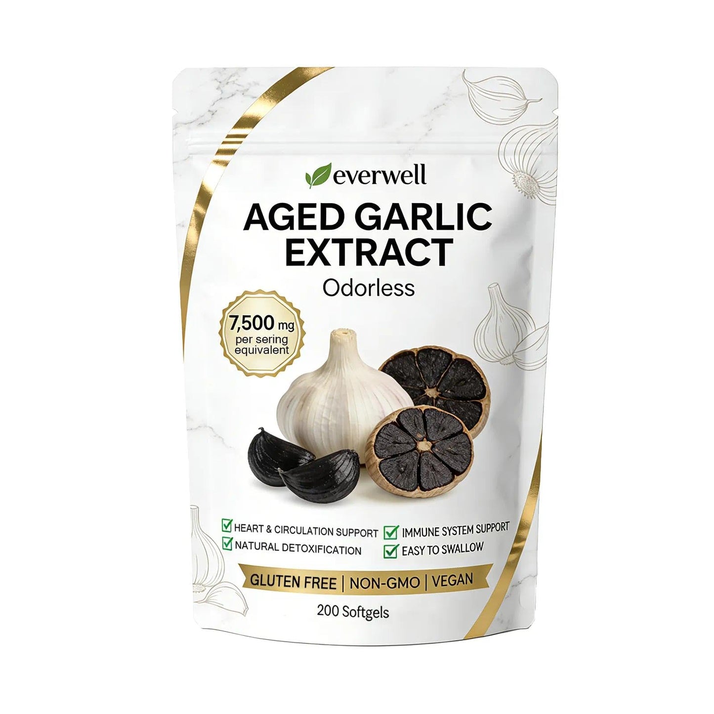 motilli Everwell Aged Garlic Extract Odorless Garlic Supplement Softgels 200 Count