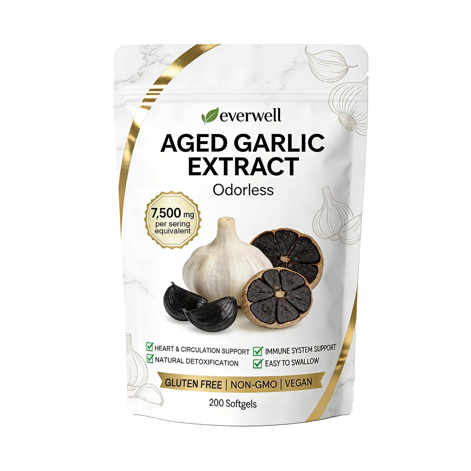 motilli Everwell Aged Garlic Extract Odorless Garlic Supplement Softgels 200 Count