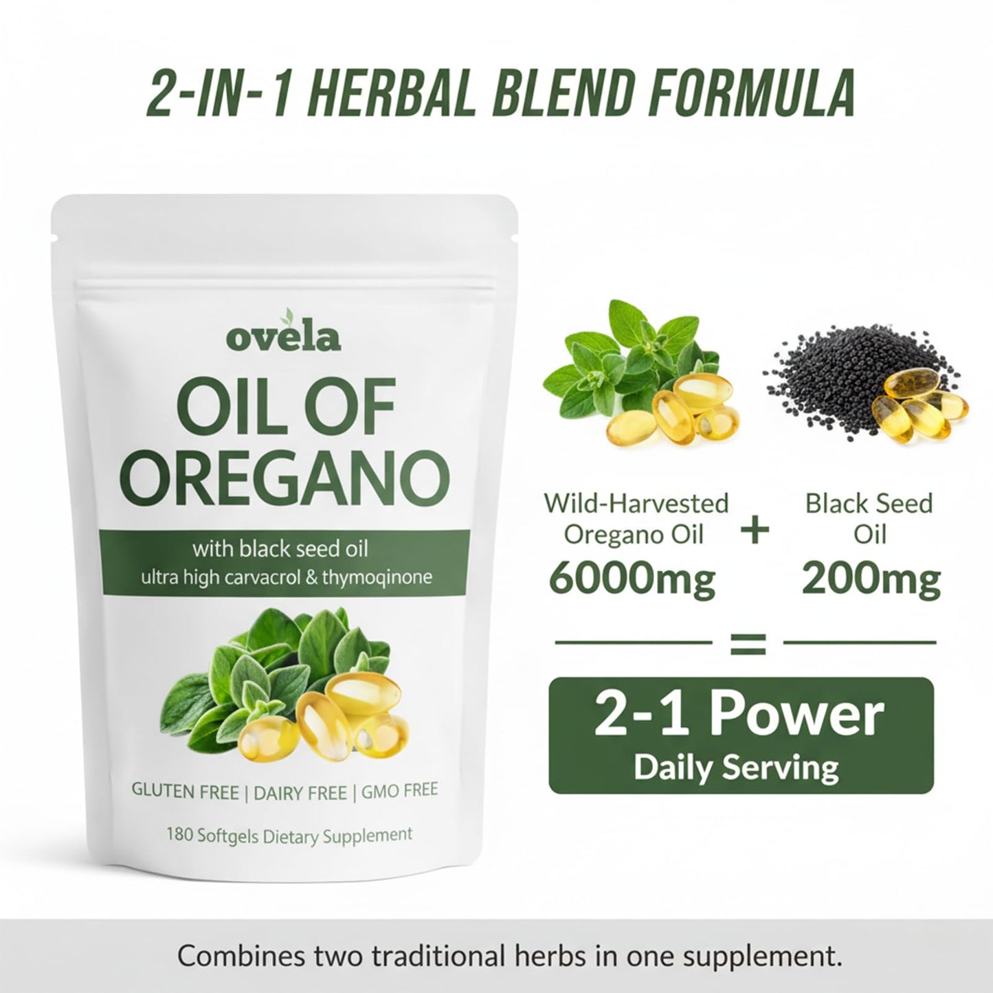 Ovela Oil of Oregano with Black Seed Oil Softgels, 180 Count