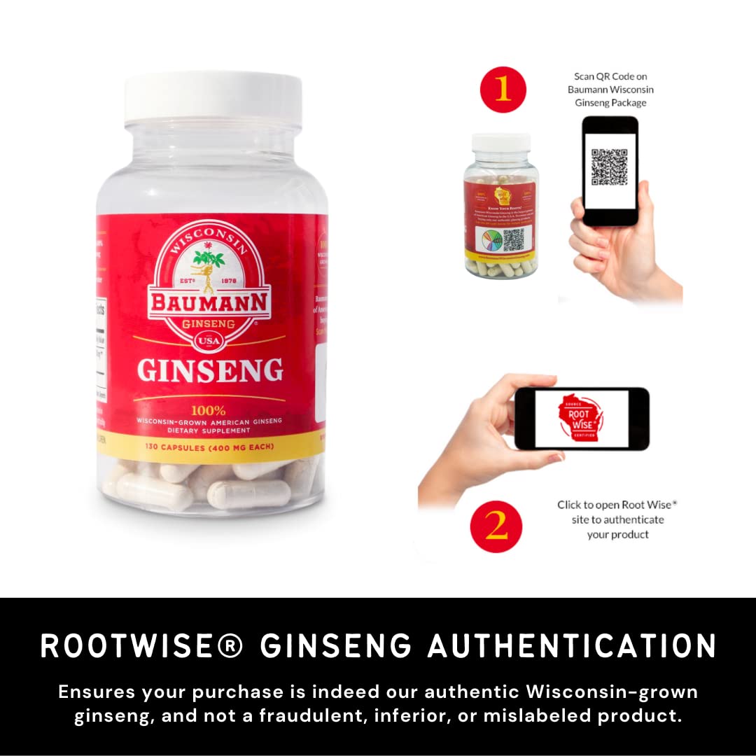 Baumann Ginseng USA Wisconsin Ginseng Capsules, 130 Capsules
