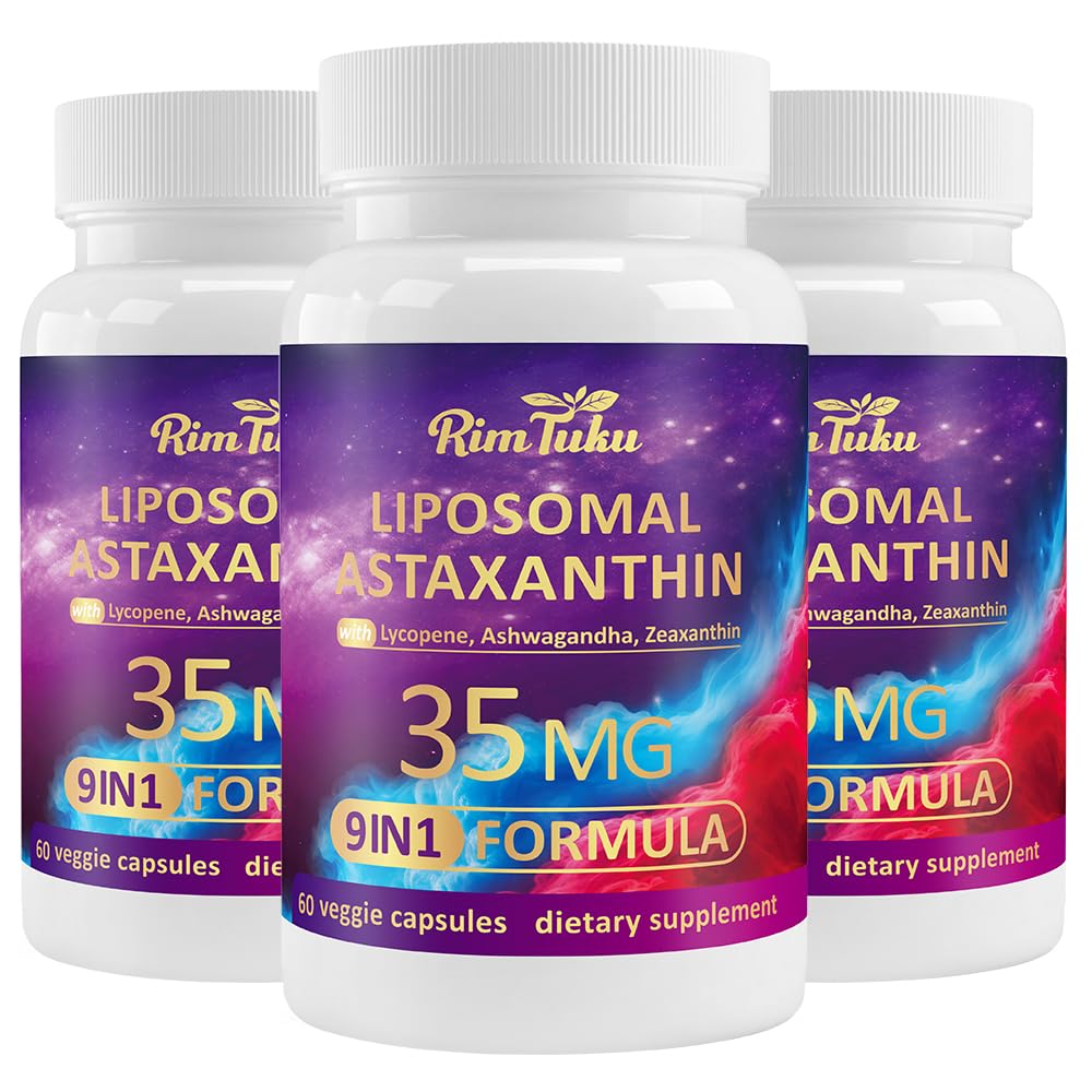 RimTuku Liposomal Astaxanthin Supplement Complex 9-in-1 with Ashwagandha, Lycopene, Zeaxanthin, 180 Capsules