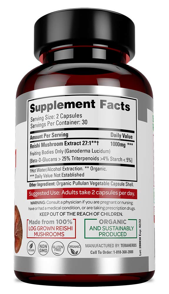 teraherbs Organic Reishi Mushroom Extract Capsules 60 Count