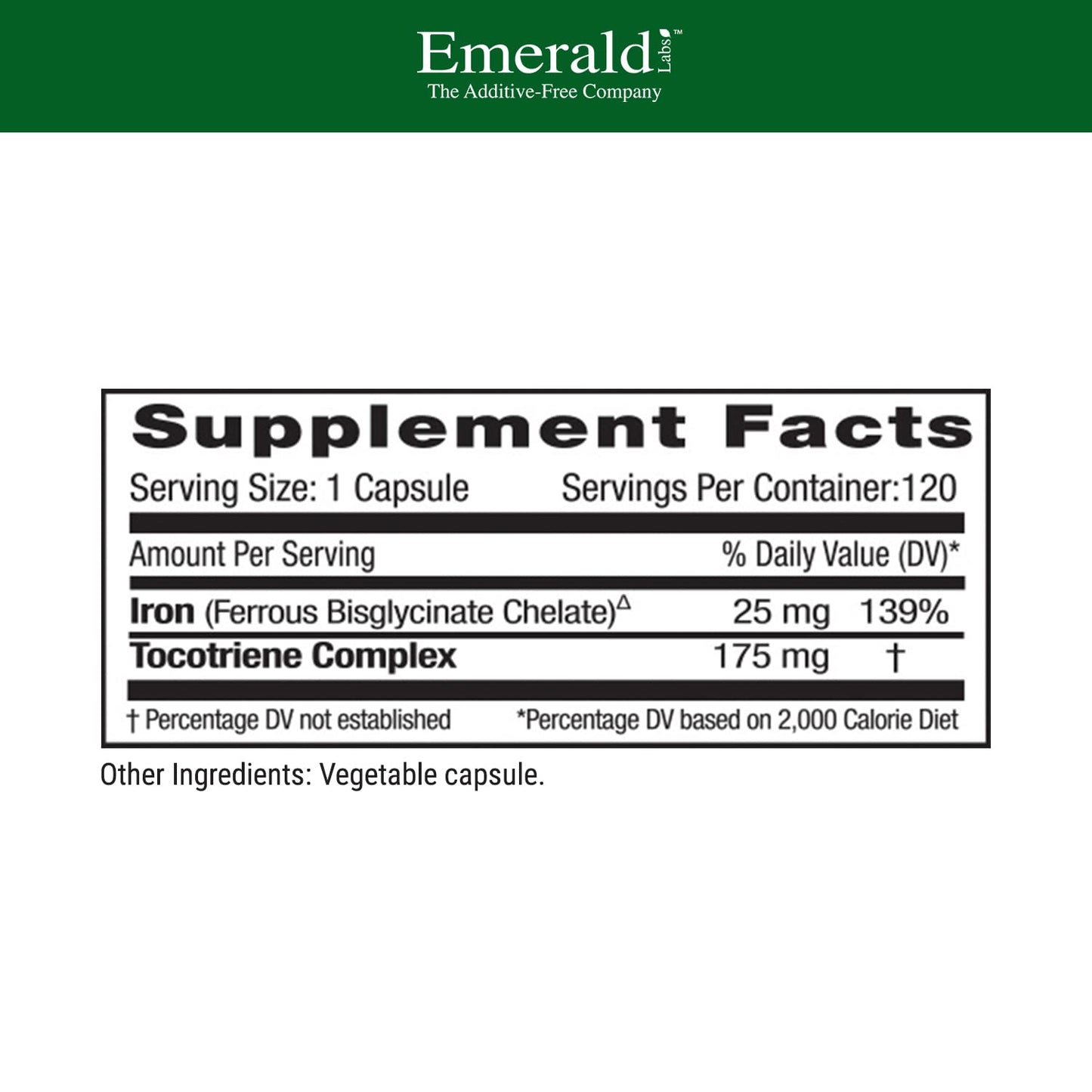 Emerald Labs Gentle Iron 25mg Ferrous Bisglycinate Chelate Capsule, 120 Capsules