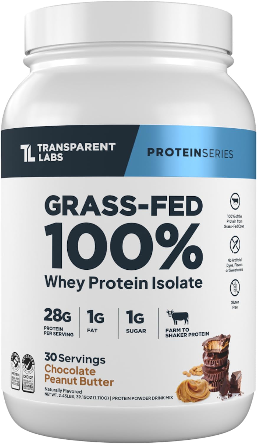 Transparent Labs Grass-Fed Whey Protein Isolate Powder, 30 Servings