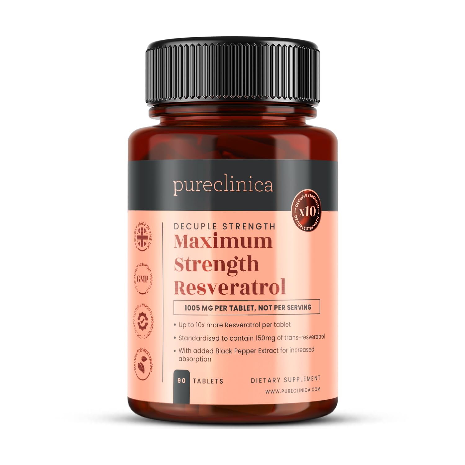 pureclinica Resveratrol 1000mg Tablets, 90 Count