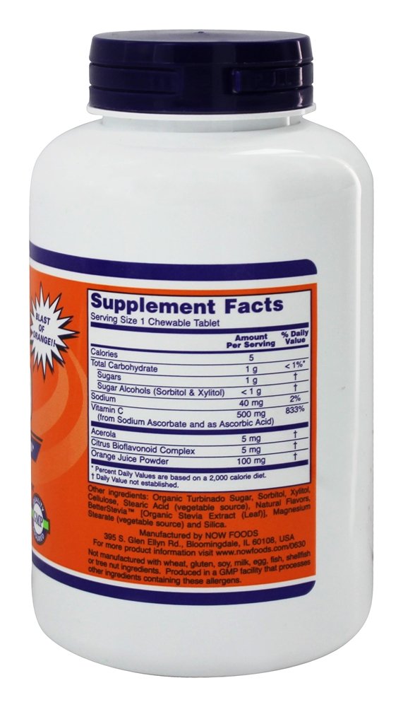 NOW Foods Vitamin C-500 Orange Chewable Tablets 100 Tablets