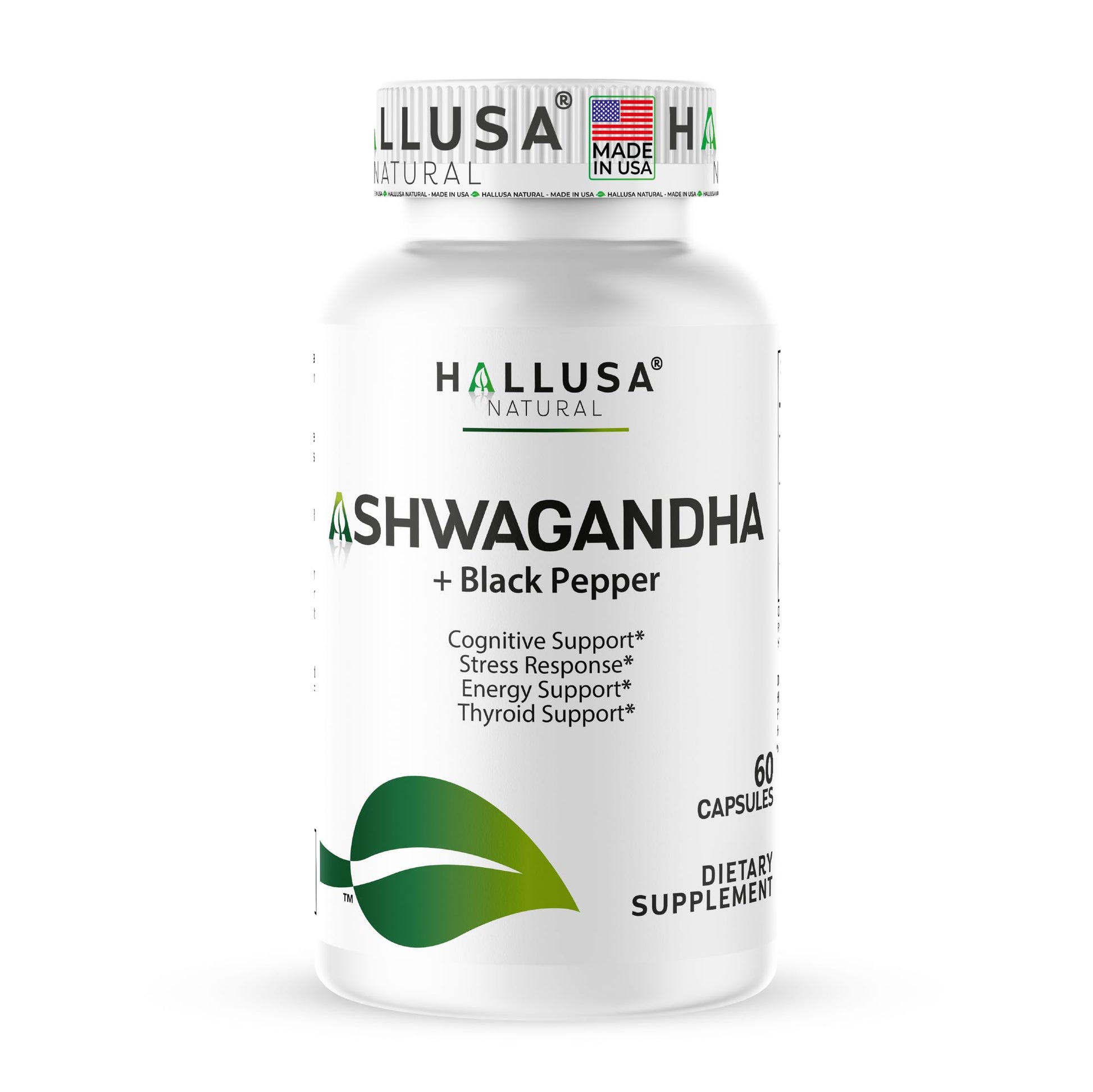 Hallusa Natural Organic Ashwagandha with Black Pepper 1050 mg, 60 Capsules