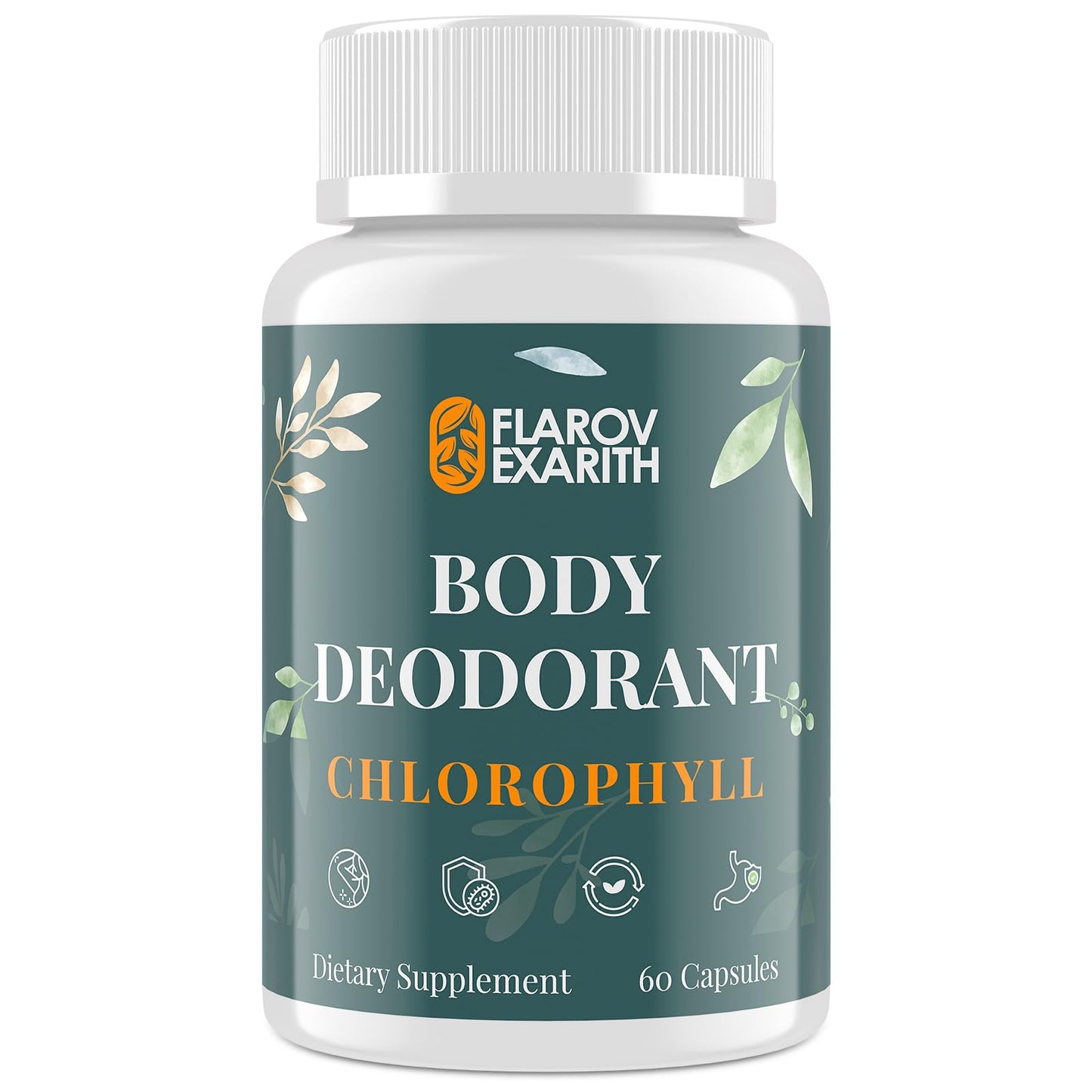 Flarovexarith Women's Body Deodorizing Supplement Chlorophyll Capsules for Body Odor, Fresh Breath & Gut Detox, Vegan with Matcha Green Tea & Apple Cider Vinegar, 60 Capsules