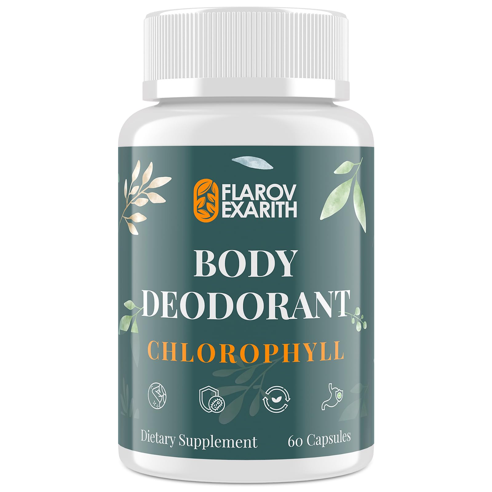 Flarovexarith Women's Body Deodorizing Supplement Chlorophyll Capsules for Body Odor, Fresh Breath & Gut Detox, Vegan with Matcha Green Tea & Apple Cider Vinegar, 60 Capsules
