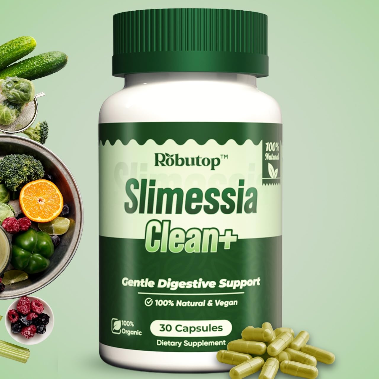Robutop Slimessia Clean+ Gut Cleanse Detox with Moringa Seeds, Mulberry Leaves, Ginger Capsules 30