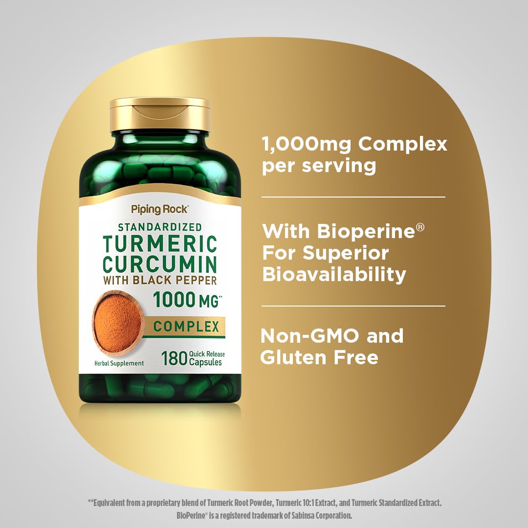 Piping Rock Turmeric Curcumin with Black Pepper Extract Capsules, 180 Count