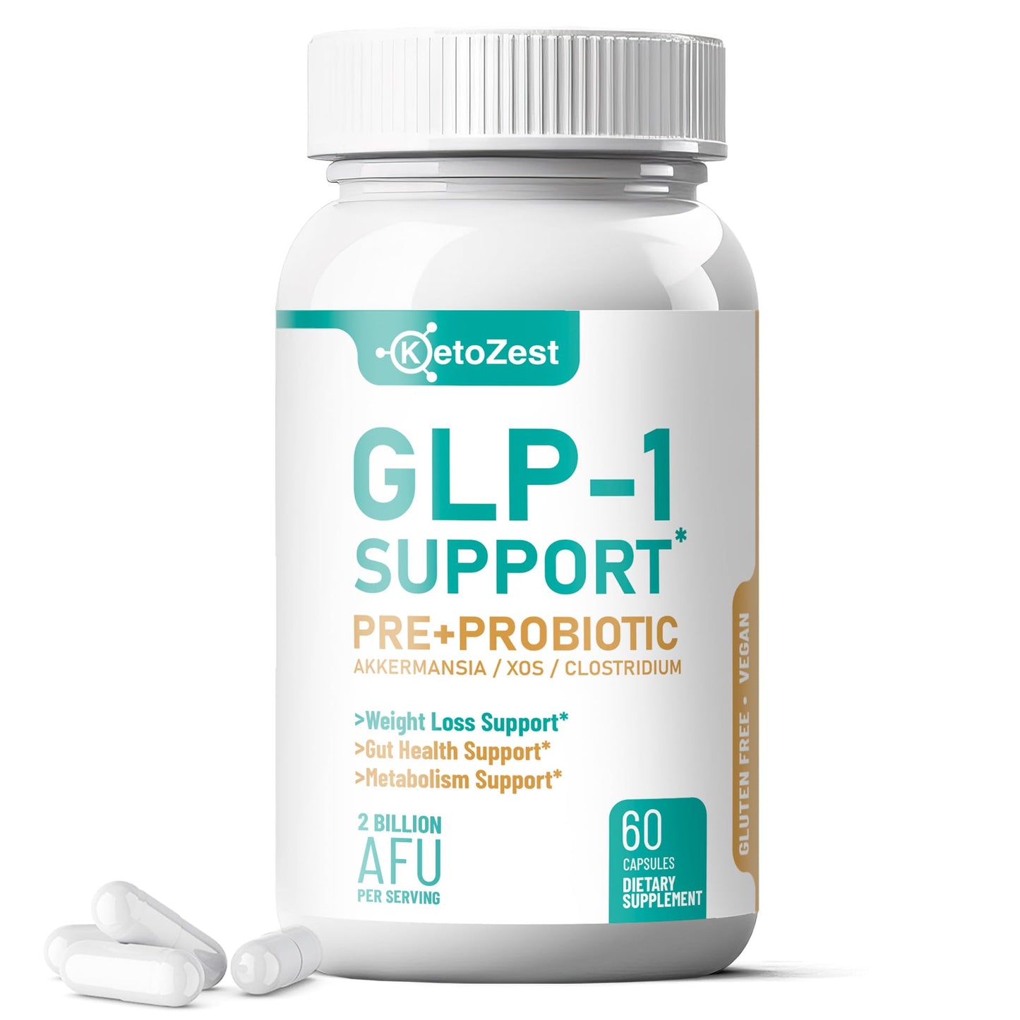 KetoZest GLP-1 Support Weight Loss Probiotic Prebiotic Supplement Capsule 60 Count